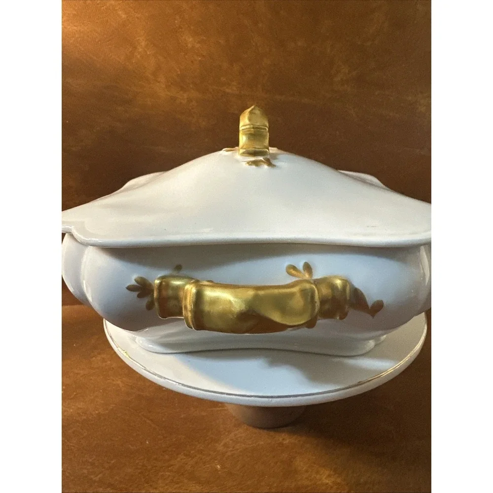 Antique Haviland Limoges H&C France Gold Gilt Lidded Covered Caserole 1890s